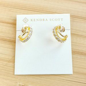 Kendra Scott White Crystal Livy Huggie Earrings in Gold